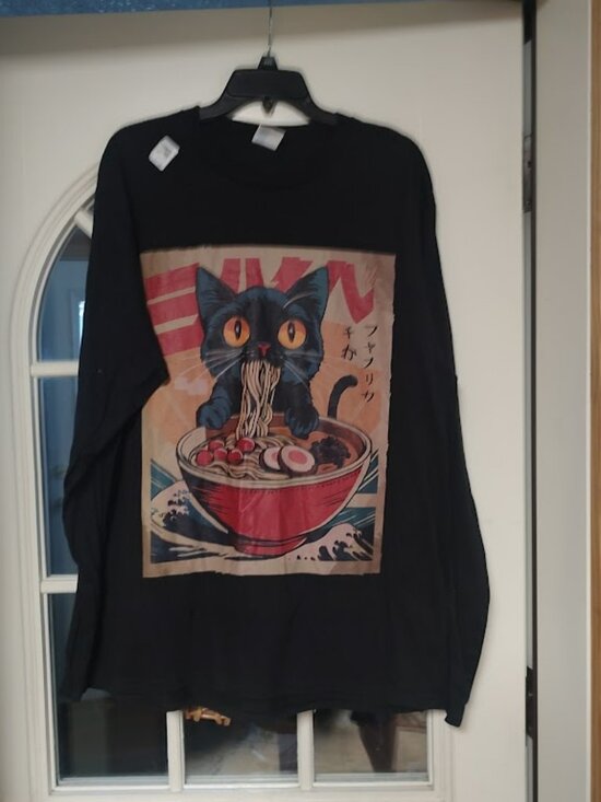 Port and Company Other - New Port & Company Black Cat Eating Ramen Long Sleeve Shirt Adult XL
